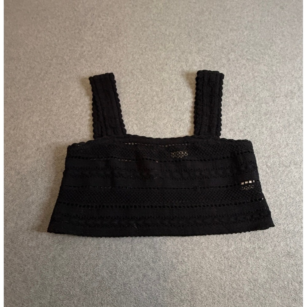 Aerie Crochet Crop Top XS Black Scalloped Strap Boho Crop XS